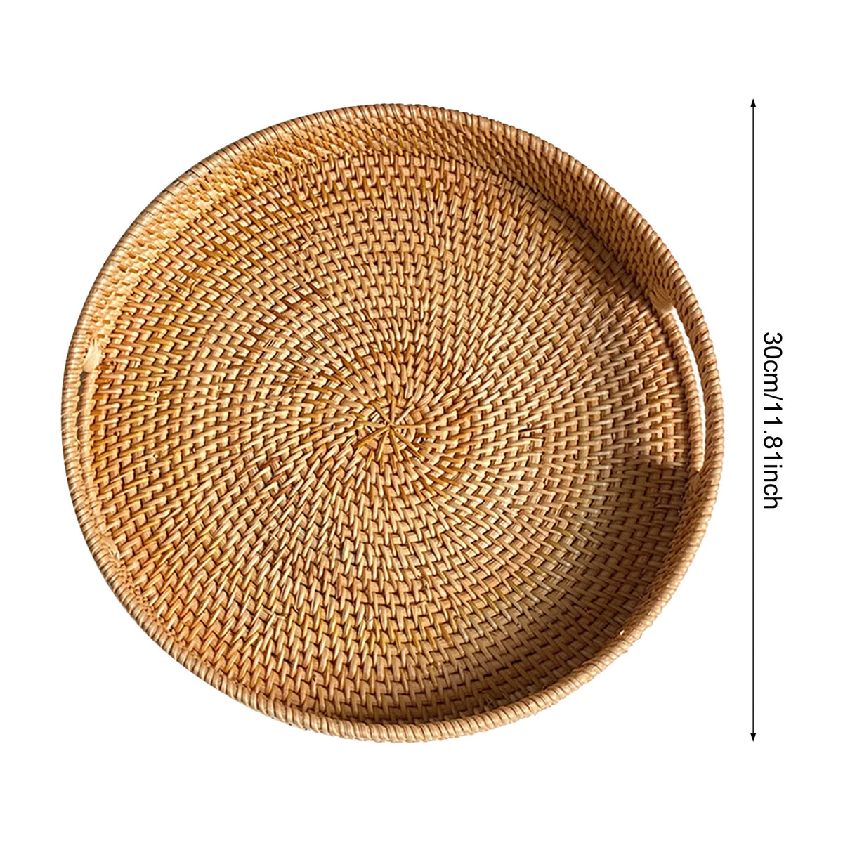 Handwoven Round Rattan Serving Tray Decorative Woven Basket Food Serving Basket for Storage Bread Fruit Breakfast Snacks