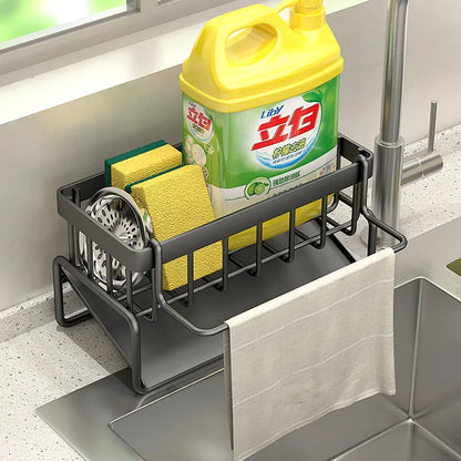 Stainless Steel Sink Organizer – Sponge Holder & Soap Drainer with Faucet Storage Rack
