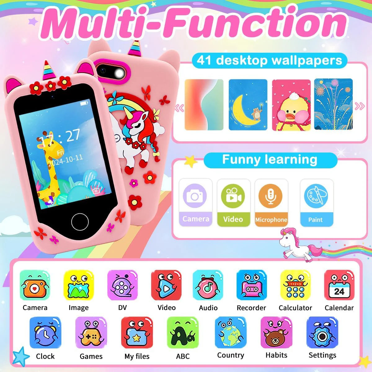 New Kids Smart Phone Children Toy Mini Smart Phone Toys 28 Games Dual Camera Music Video Player Boys Girls Birthday Gifts