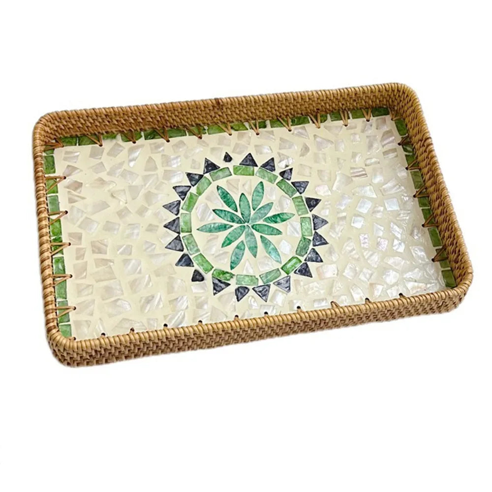 Hand Woven Splicing Shell Rattan Basket Rattan Weaving Colorful Weaving Fruit Basket Household Decorative Rattan Shell Tray