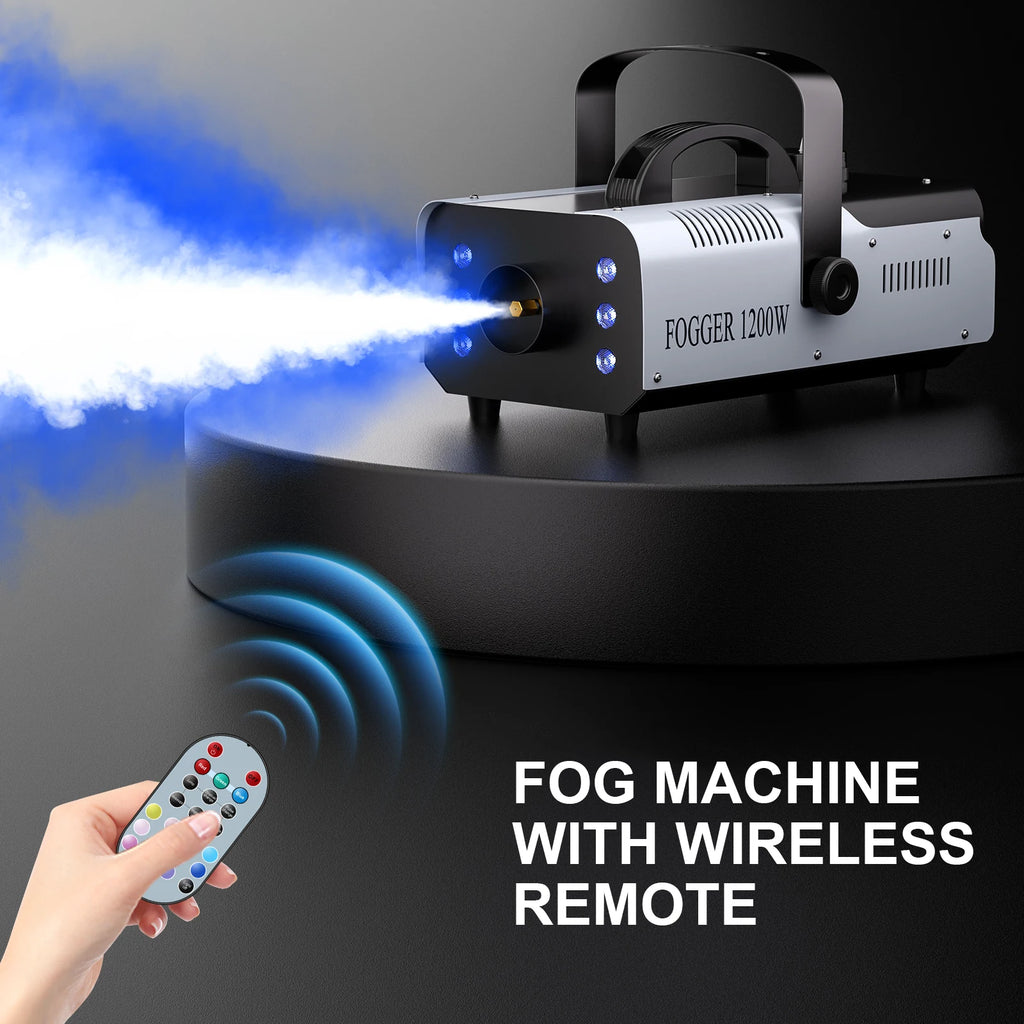 1200W Smoke Machine RGB 6LEDs Lighting Fog Machine Remote Control Stage Smoke Haze Generator for Disco Party Nightclub Wedding