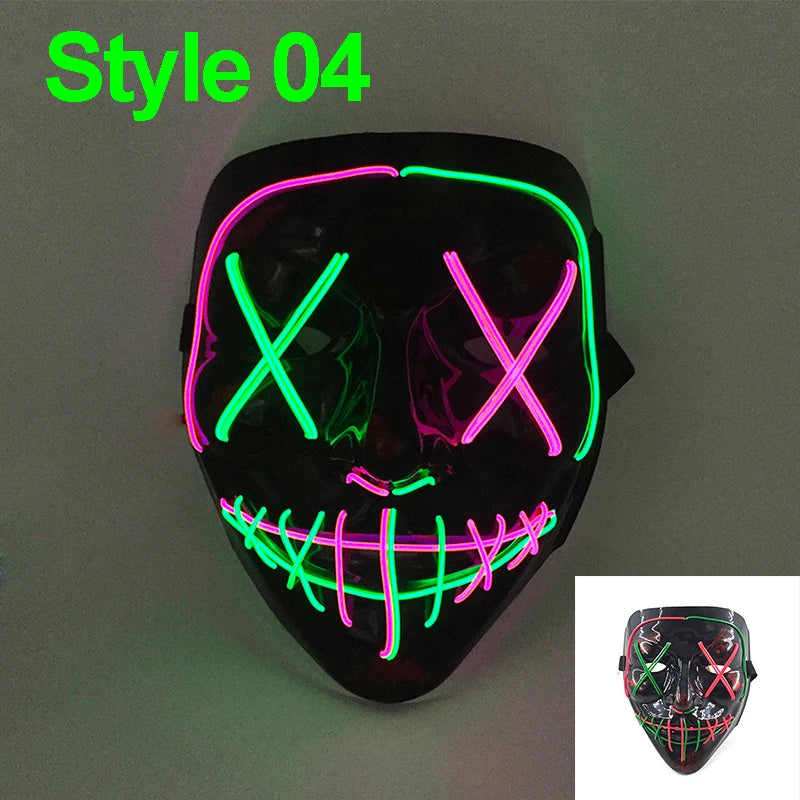 2026 Halloween Party Supplies Luminous LED Purge Mask Wireless EL Neon Light Full Face Mask Cosplay For Adult Glow In The Dark