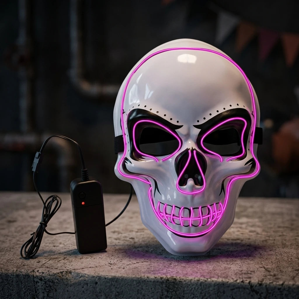 LED Skull Mask Light Up Skeleton Face Halloween Horror Costume Prop for Rave Festival Cosplay Masquerade Party Men Women Adults