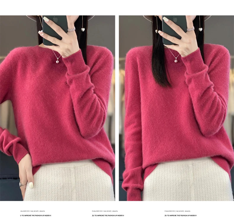 New Cashmere Sweater for Women in Autumn and Winter 100% Merino Wool Fashion O-neck Warm Pullover Top