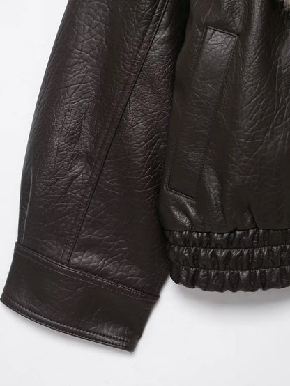TFMLN 2025 Winter Women Loose Faux Leather Jacket Fashion Removed Big Fur Collar Causal Coat High Street Double Breasted Outwear