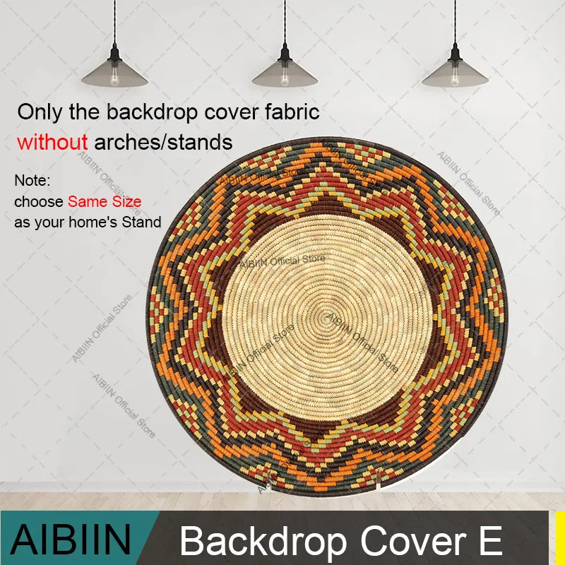 Traditional Ethiopian Basket Pattern Round Backdrop Cover Floral Wedding Birthday Party Decor Portrait Photography Background