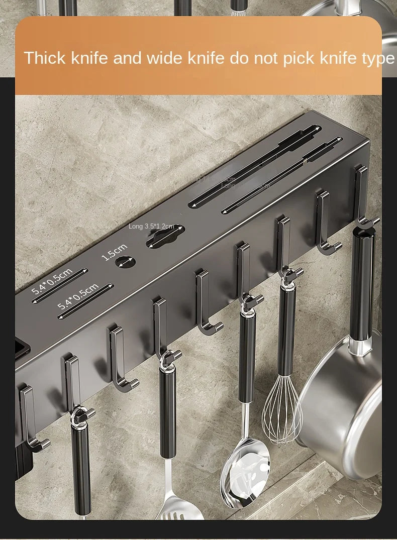 Wall-Mounted Kitchen Storage Rack – Steel Organizer for Knives, Chopsticks & Utensils