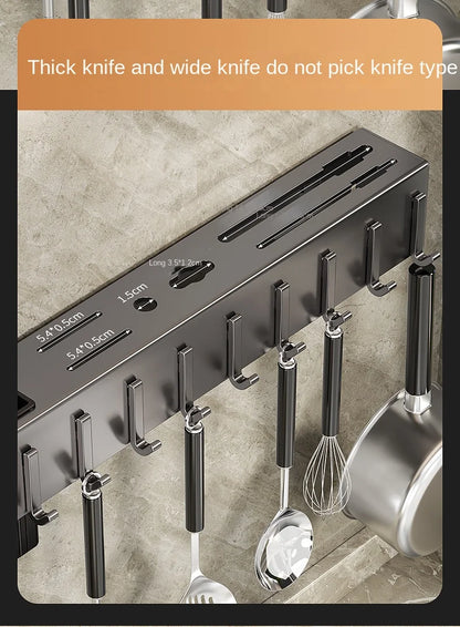 Wall-Mounted Kitchen Storage Rack – Steel Organizer for Knives, Chopsticks & Utensils