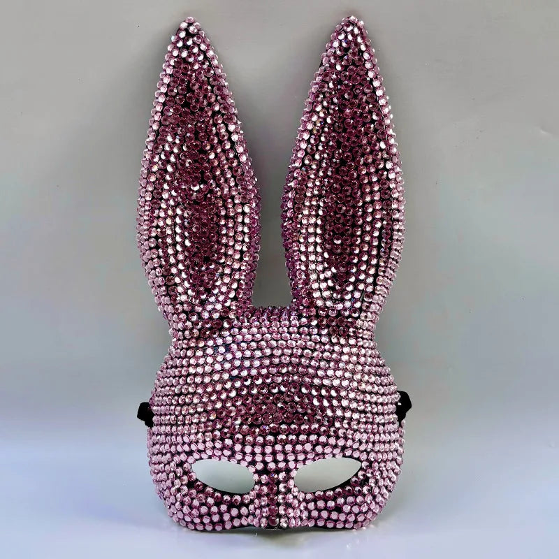 Rabbit Party Masquerade Glitter Mask for Women Theater Performances Full Acrylic Rhinestone Face Mask Costume for Photo Shoots