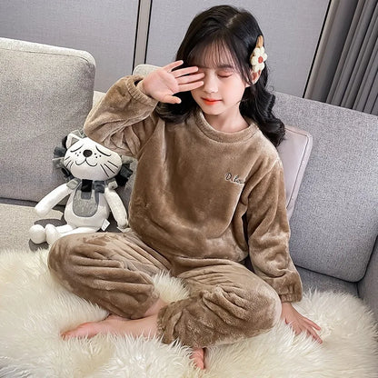 2024New Winter Pajamas Set Kids Baby Boys&Girls Thicken Flannel Toddler Child Warm Sleepwear Children Homewear Suit 2-10Y