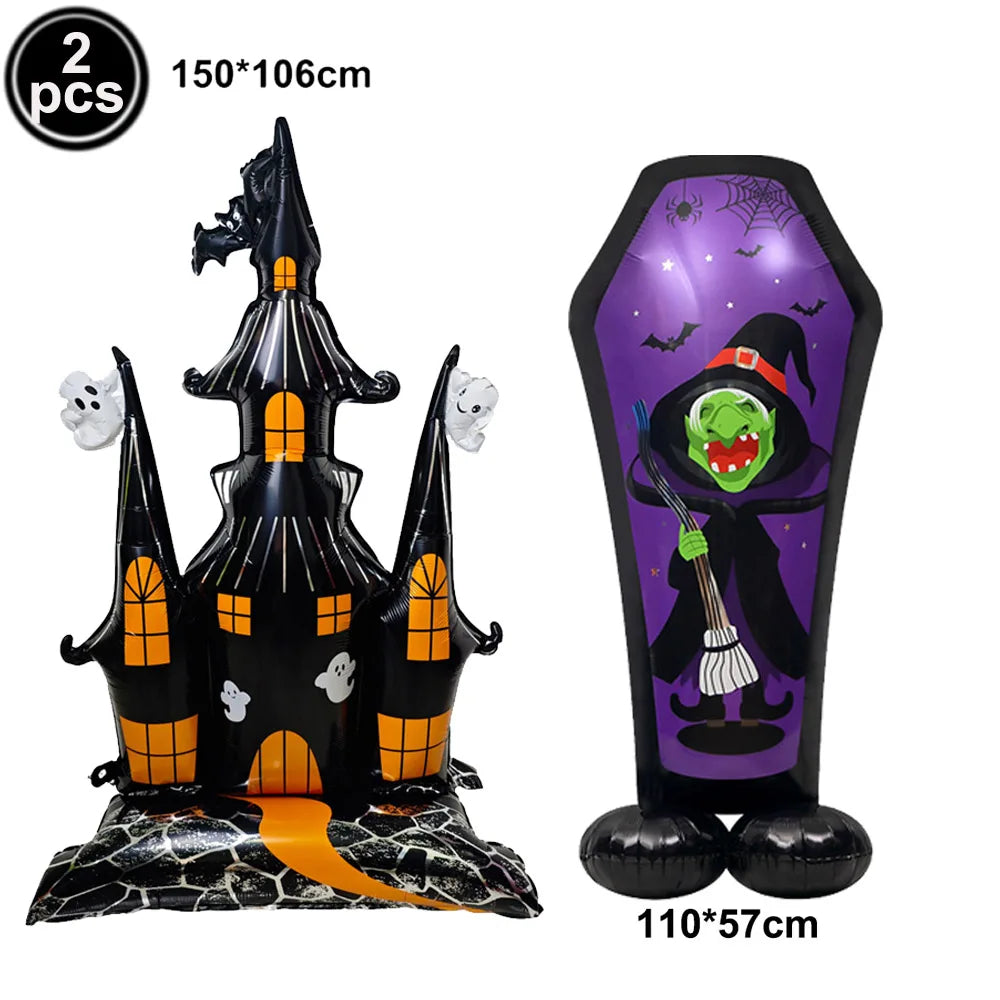 Halloween Standing Pumpkin Balloons Inflatable Pumpkin Aluminum Foil Balloon Halloween Indoor Outdoor Party Decorations Supplies