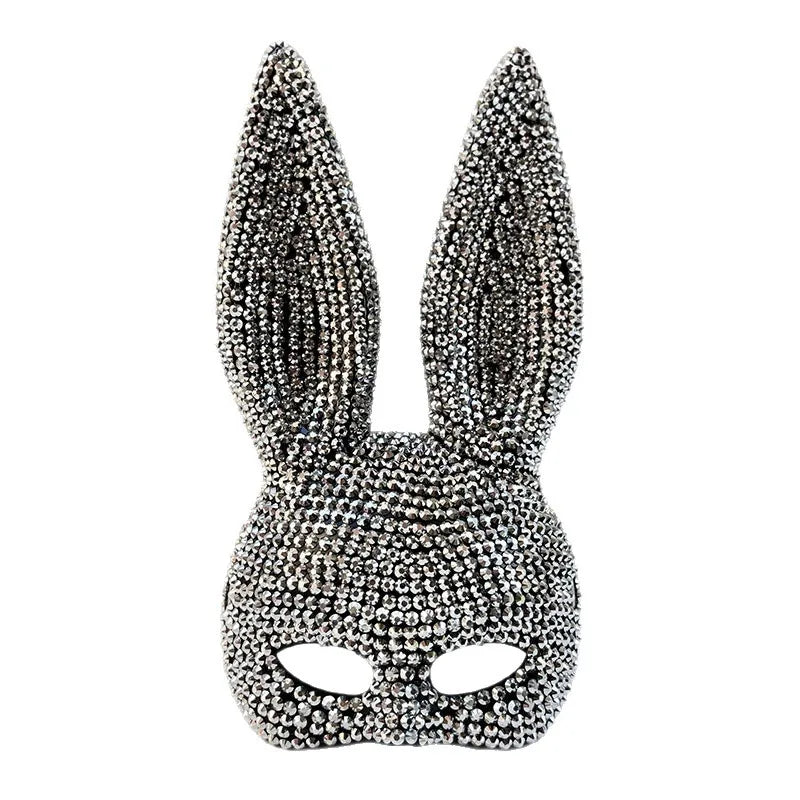 Rabbit Party Masquerade Glitter Mask for Women Theater Performances Full Acrylic Rhinestone Face Mask Costume for Photo Shoots