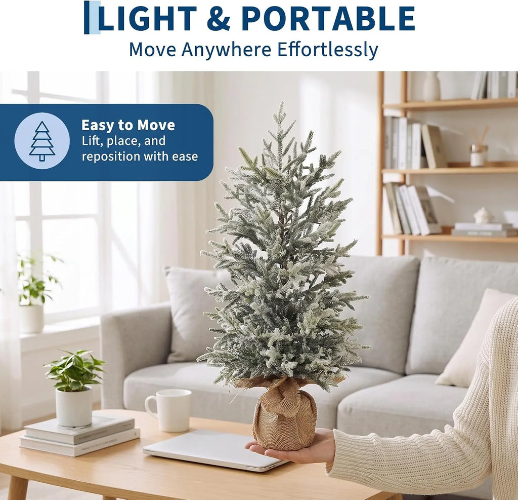 Garvee 53CM Mini Snow Flocked Christmas Tree Small Artificial Xmas Tree Tabletop Holiday Decor for Desk, Bedroom, Mantel and Entryway Winter Ornaments