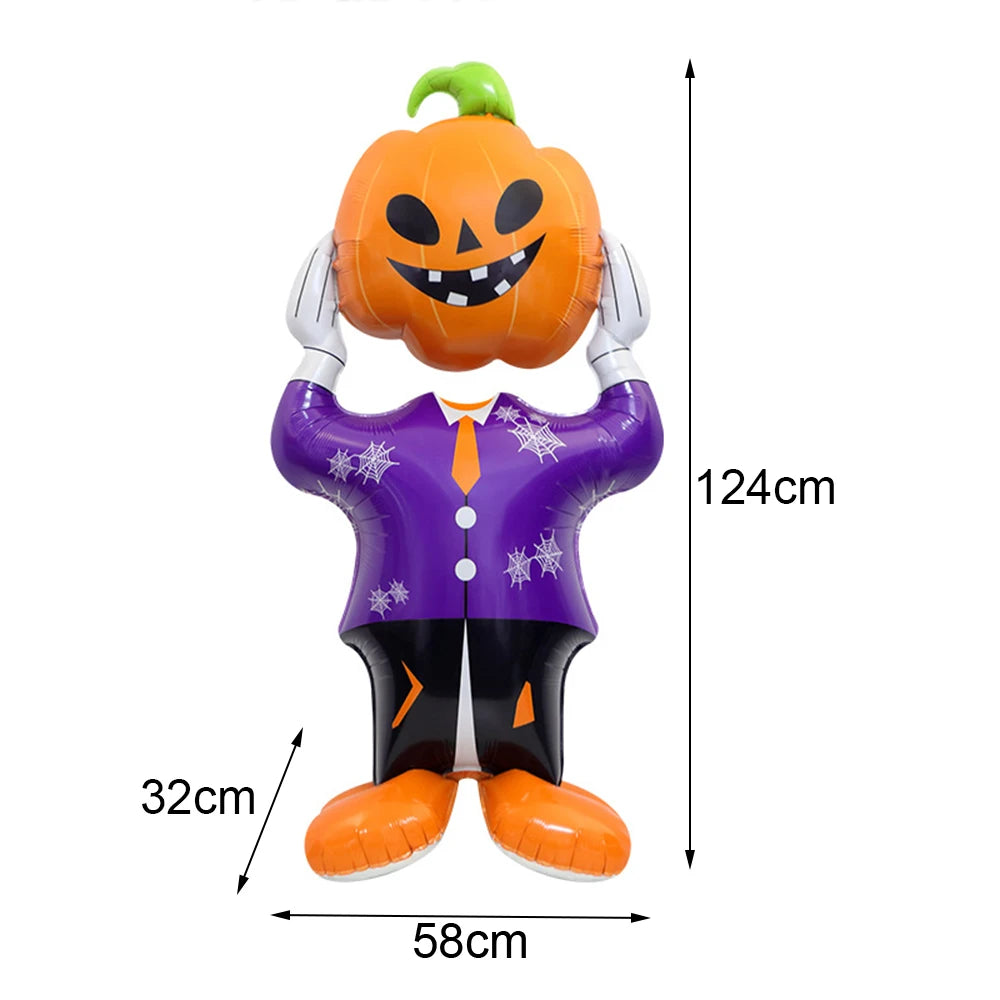 Halloween Standing Pumpkin Balloons Inflatable Pumpkin Aluminum Foil Balloon Halloween Indoor Outdoor Party Decorations Supplies