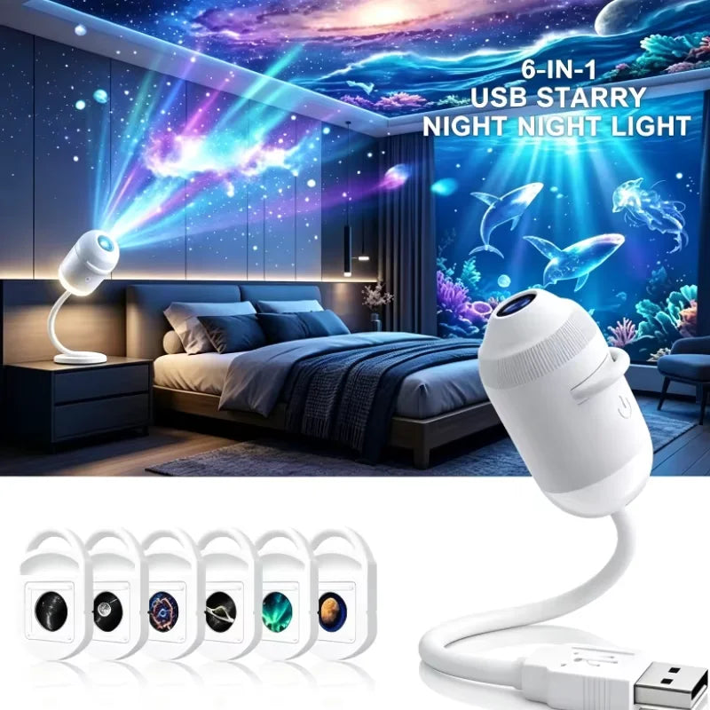Christmas atmosphere decoration HD 4K Galaxy Star Projector Night Light 360° Rotatable USB Powered Starry Sky Projection Lamp