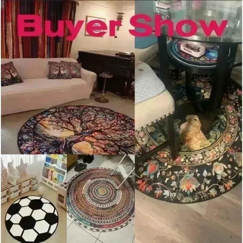 Wooden Patterned Circular Carpet, Soft and Unique Bohemian Carpet Anti Slip Indoor Carpet, Living Room Sofa Bedroom Carpets