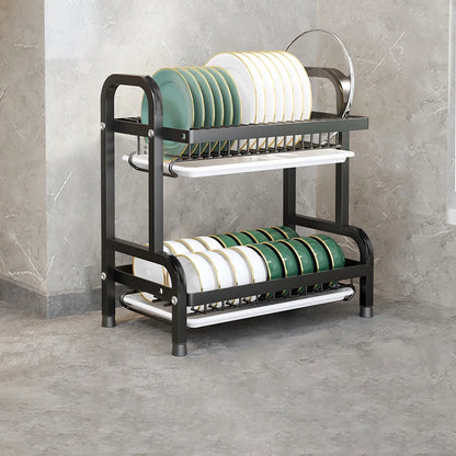 2-3 Tier Steel Dish Drying Rack with Drainage System – Kitchen Storage Organizer for Plates & Utensils