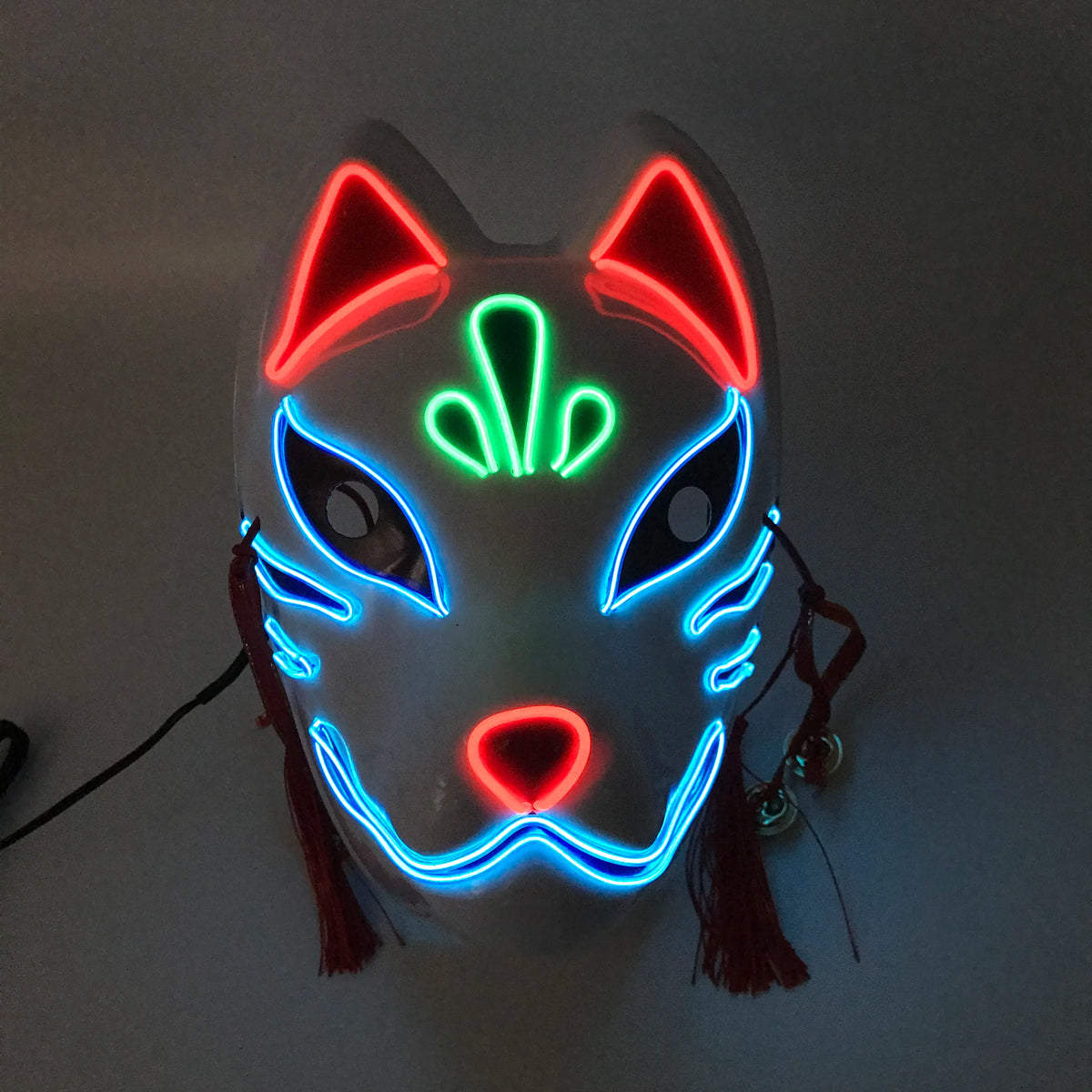 Holiday Light Up Neon Half Face Mask Flashing in Dark Fox Mask Halloween LED Luminous Fox Mask for Women Girl Cosplay Props