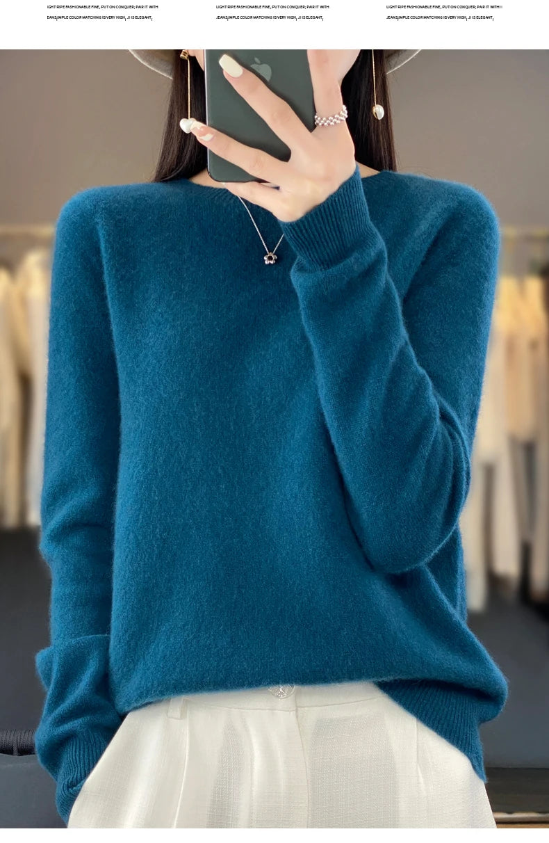 New Cashmere Sweater for Women in Autumn and Winter 100% Merino Wool Fashion O-neck Warm Pullover Top