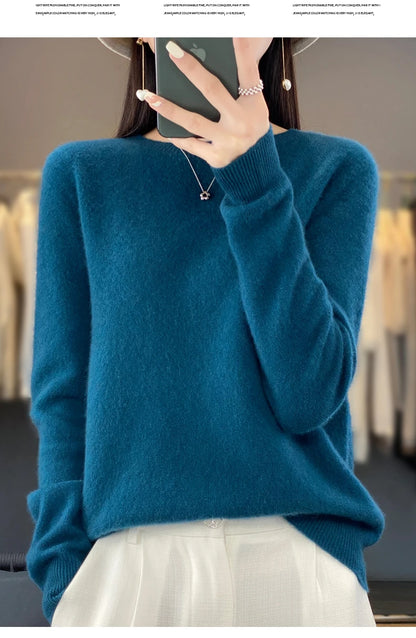 New Cashmere Sweater for Women in Autumn and Winter 100% Merino Wool Fashion O-neck Warm Pullover Top