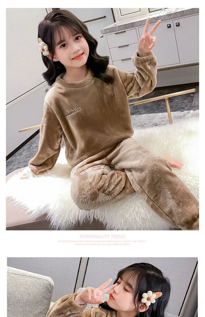 2024New Winter Pajamas Set Kids Baby Boys&Girls Thicken Flannel Toddler Child Warm Sleepwear Children Homewear Suit 2-10Y