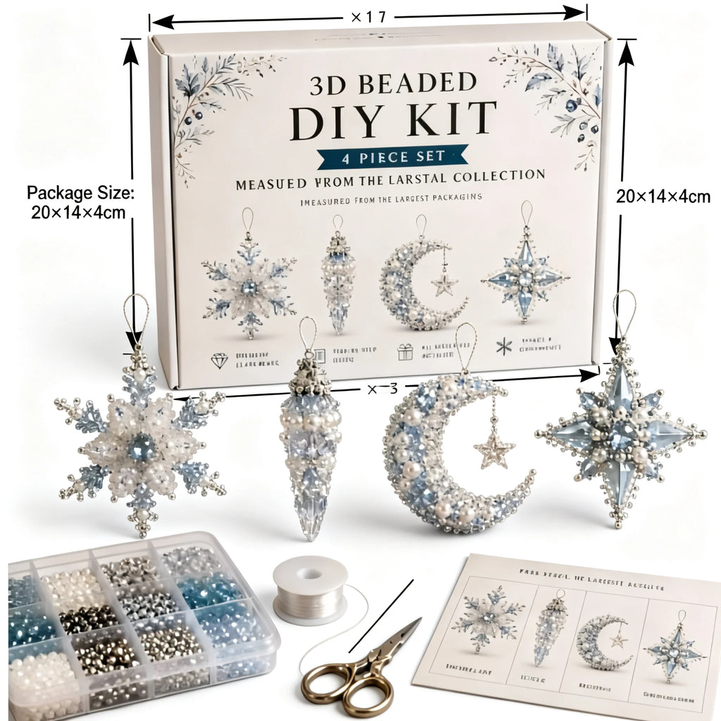 4-piece Christmas bead decoration DIY set, snowflake shaped decoration suitable for adults as Christmas party decoration or gift