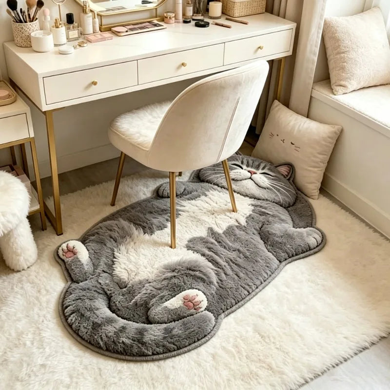 Cat-Shaped Area Rug – Soft Plush Cartoon Carpet with Non-Slip Backing for Bedroom & Living Room