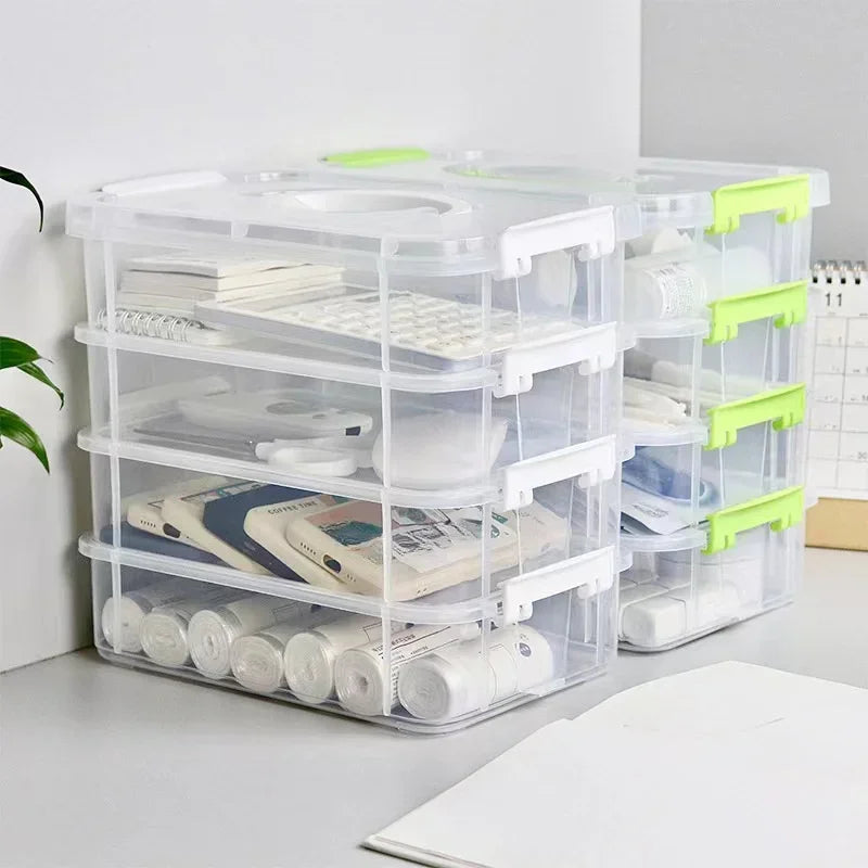 4-Tier Transparent Storage Box with Partitioned Drawers – Plastic Organizer for Tools, Crafts & Small Items