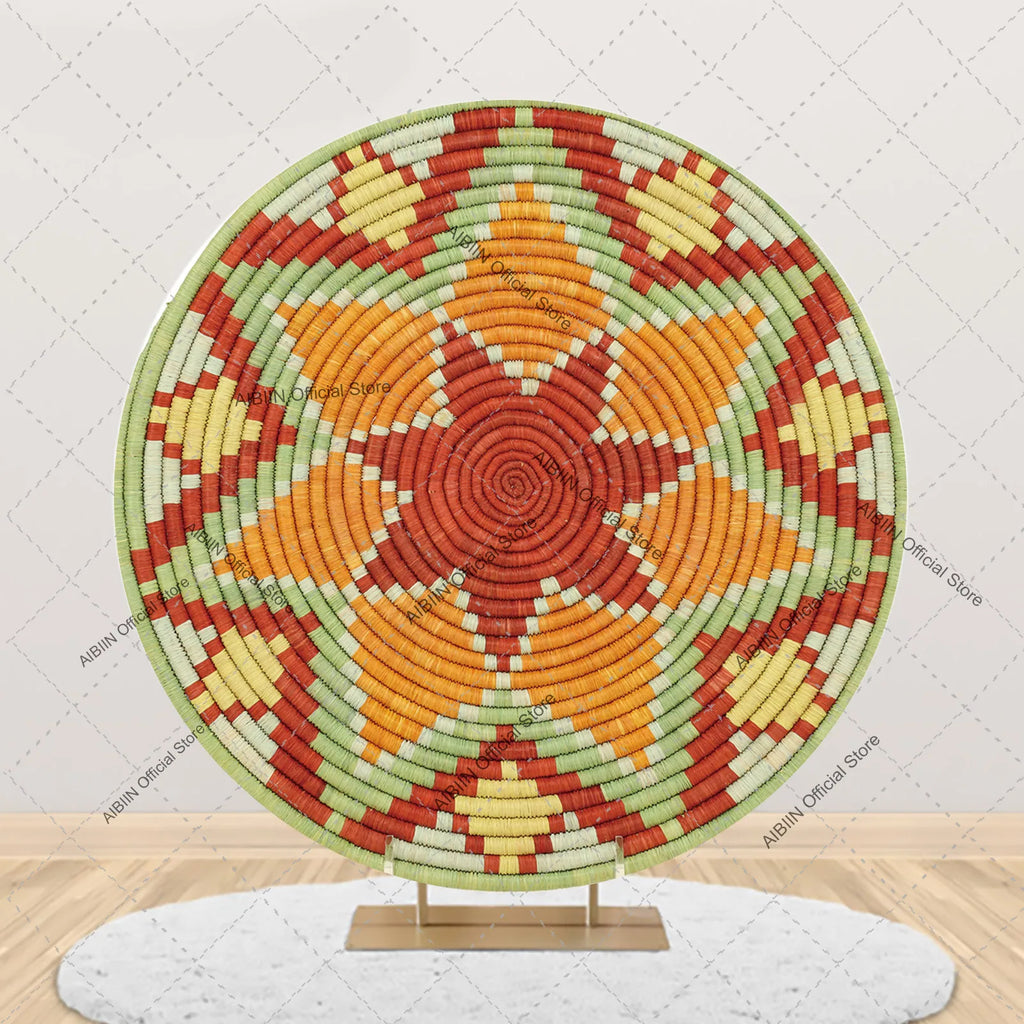 Traditional Ethiopian Basket Pattern Round Backdrop Cover Floral Wedding Birthday Party Decor Portrait Photography Background