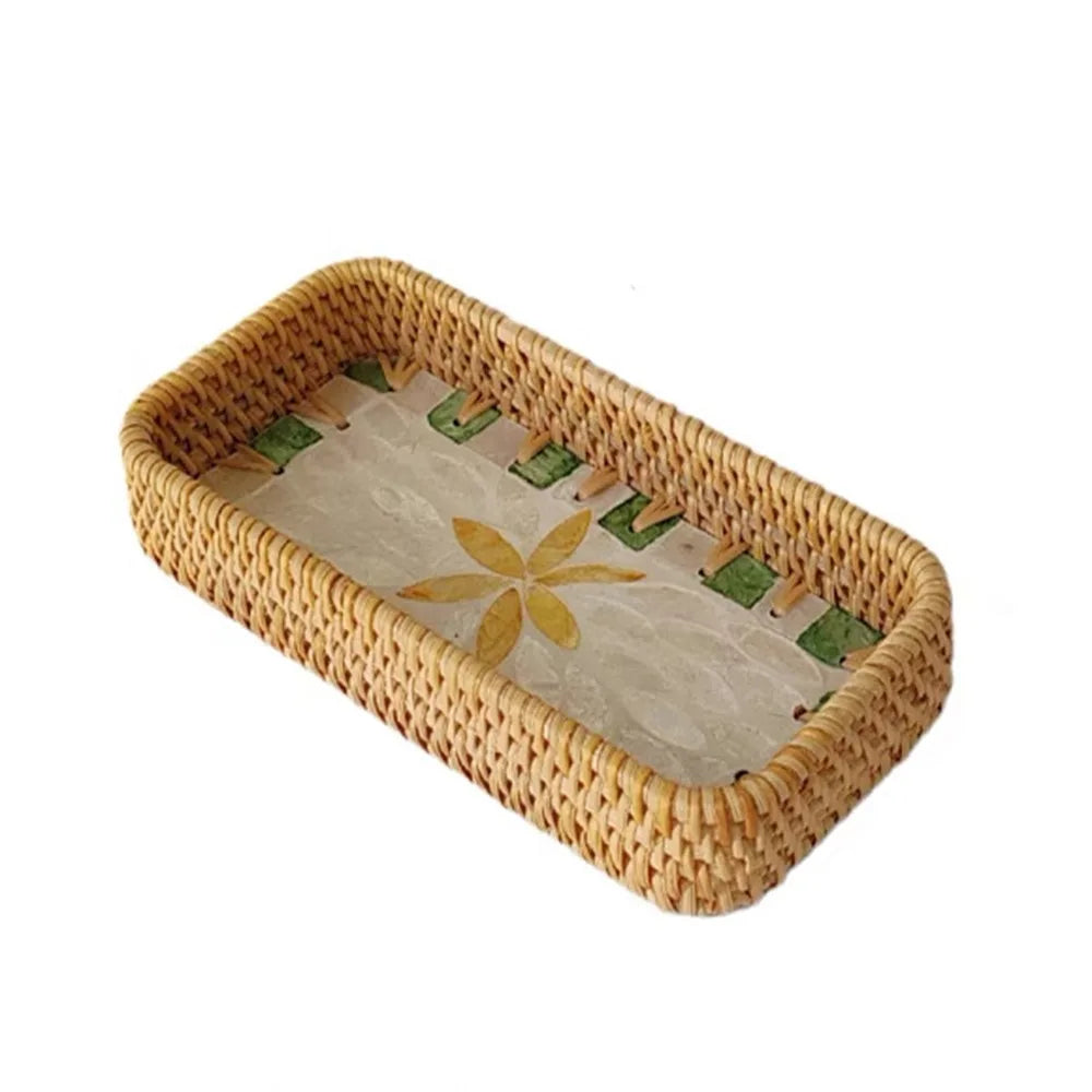 Hand Woven Splicing Shell Rattan Basket Rattan Weaving Colorful Weaving Fruit Basket Household Decorative Rattan Shell Tray