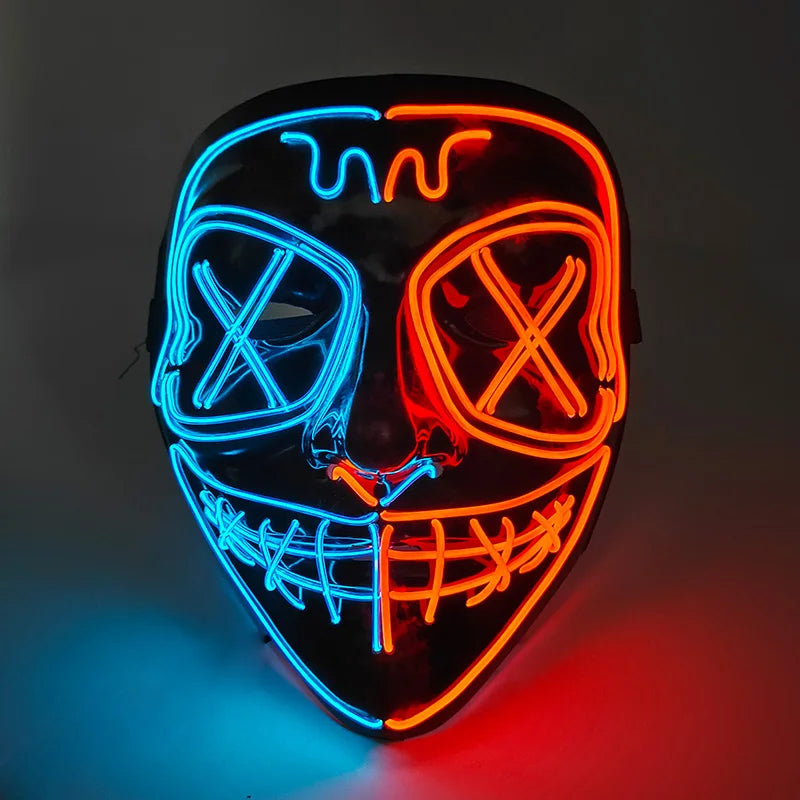 2026 Halloween Party Supplies Luminous LED Purge Mask Wireless EL Neon Light Full Face Mask Cosplay For Adult Glow In The Dark
