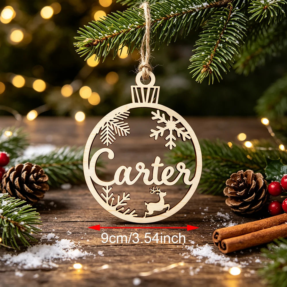 Personalized Wooden Christmas Bauble Custom Name Snowflake Ball Xmas Tree Ornament Gift Home Decor