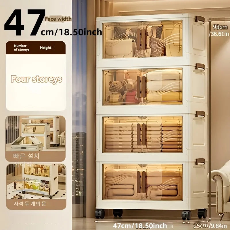 Foldable Storage Box with Clear Door – Spacious Plastic Organizer for Clothes, Toys & Books