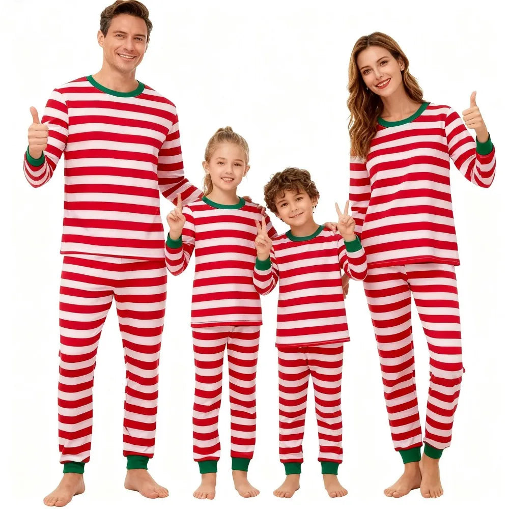 Family Christmas Pajamas Set Mother and Kids Matching Outfits Xmas Family Look Clothes Kids Pyjamas Father Son Striped Nightwear