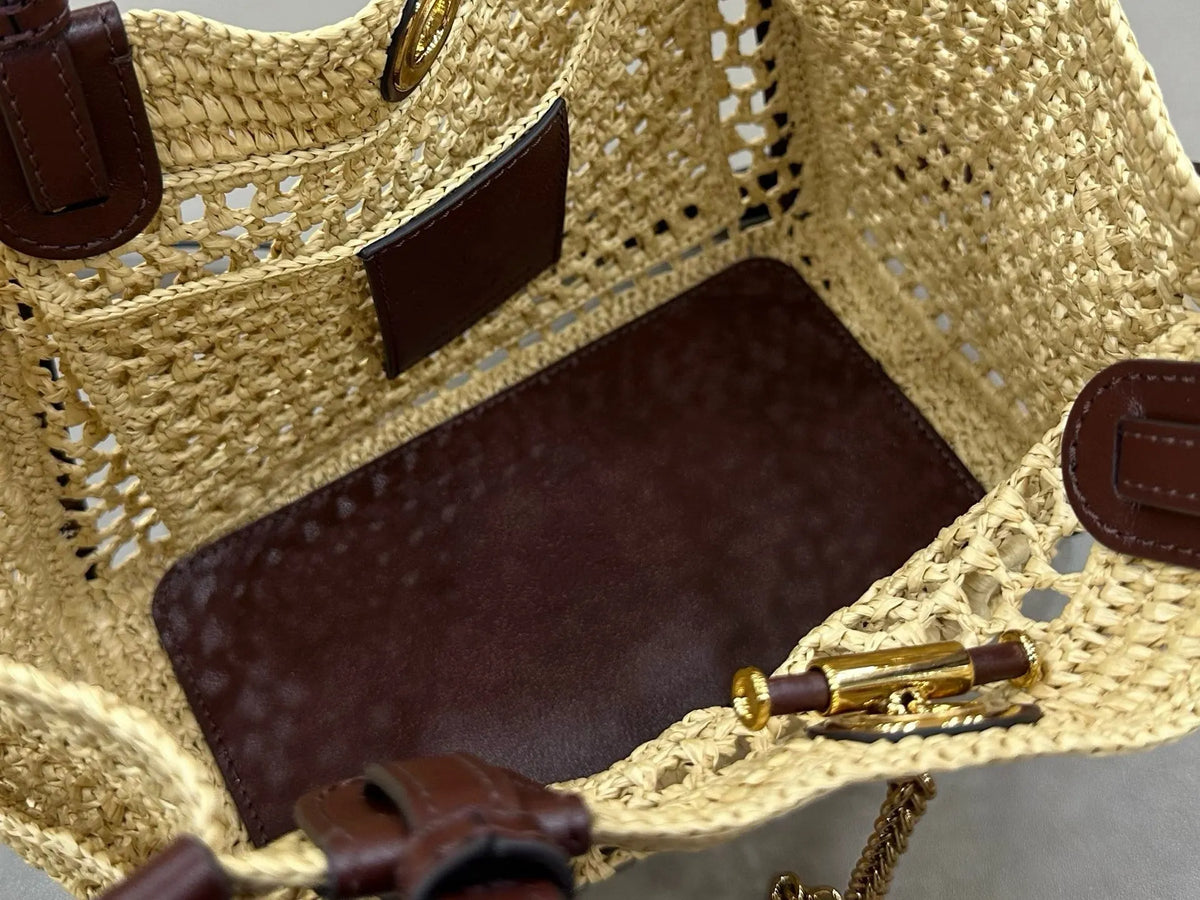 Summer 2026 Large Tote Straw Woven Handbag with Leather Accessories Single Shoulder Hollow Weaving Vacation Style Bag