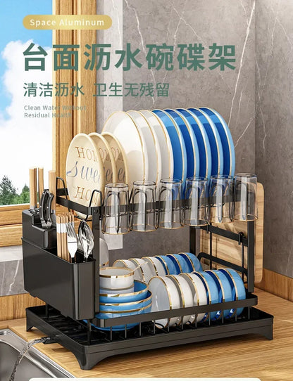 2-Tier Dish Drying Rack – ABS Kitchen Plate & Tableware Storage Organizer Shelf