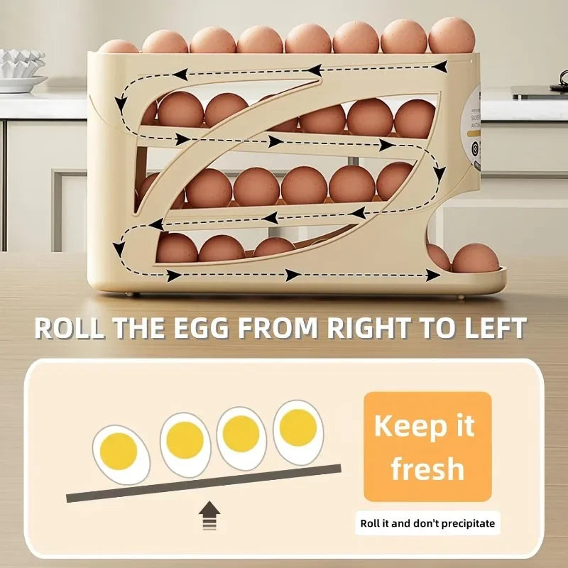 1PC Refrigerator Egg Storage Box Side Door Storage Kitchen Tool Automatic Egg Rolling Antibacterial Distribution Large Capacity