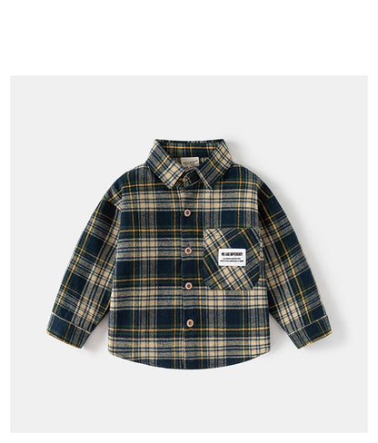 New Children's Clothes  Kids Shirts With Collar Boys' Cotton Long Sleeved Baby Clothing Casual Top Plaid Blouse for Boys 2-7Y