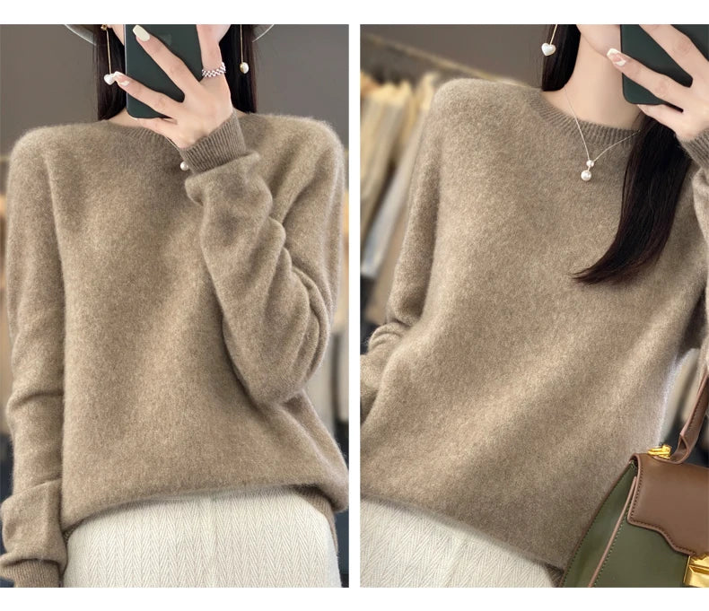 New Cashmere Sweater for Women in Autumn and Winter 100% Merino Wool Fashion O-neck Warm Pullover Top