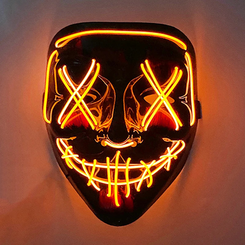 2026 Halloween Party Supplies Luminous LED Purge Mask Wireless EL Neon Light Full Face Mask Cosplay For Adult Glow In The Dark