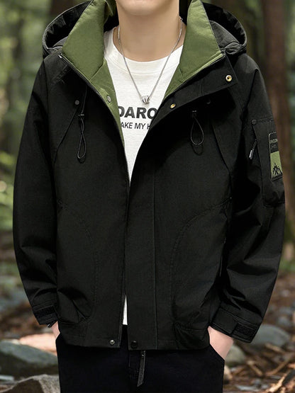 Waterproof Jacket Men Outdoor Softshell Zip Up Hooded Jacket Windbreaker Hiking Camping Coats Lightweight Spring Autumn Coats