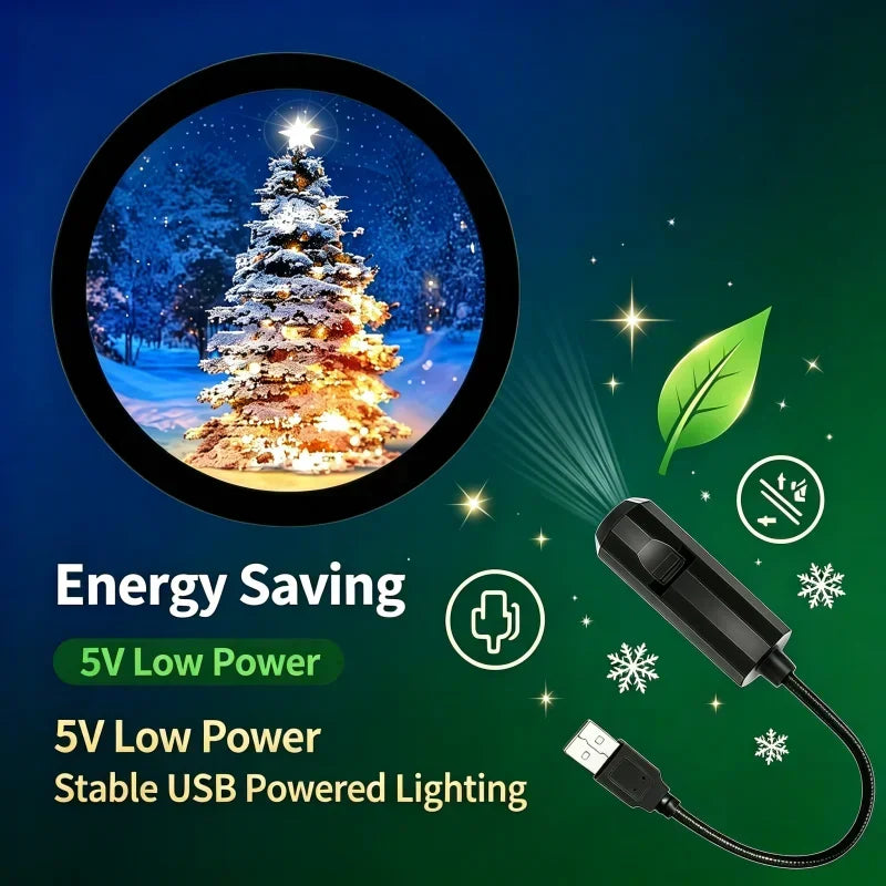 USB Christmas Tree Projector Lamp Flexible Gooseneck HD Clear Snowfall Xmas Tree Projection Light 5V Energy‑Saving for Home Car