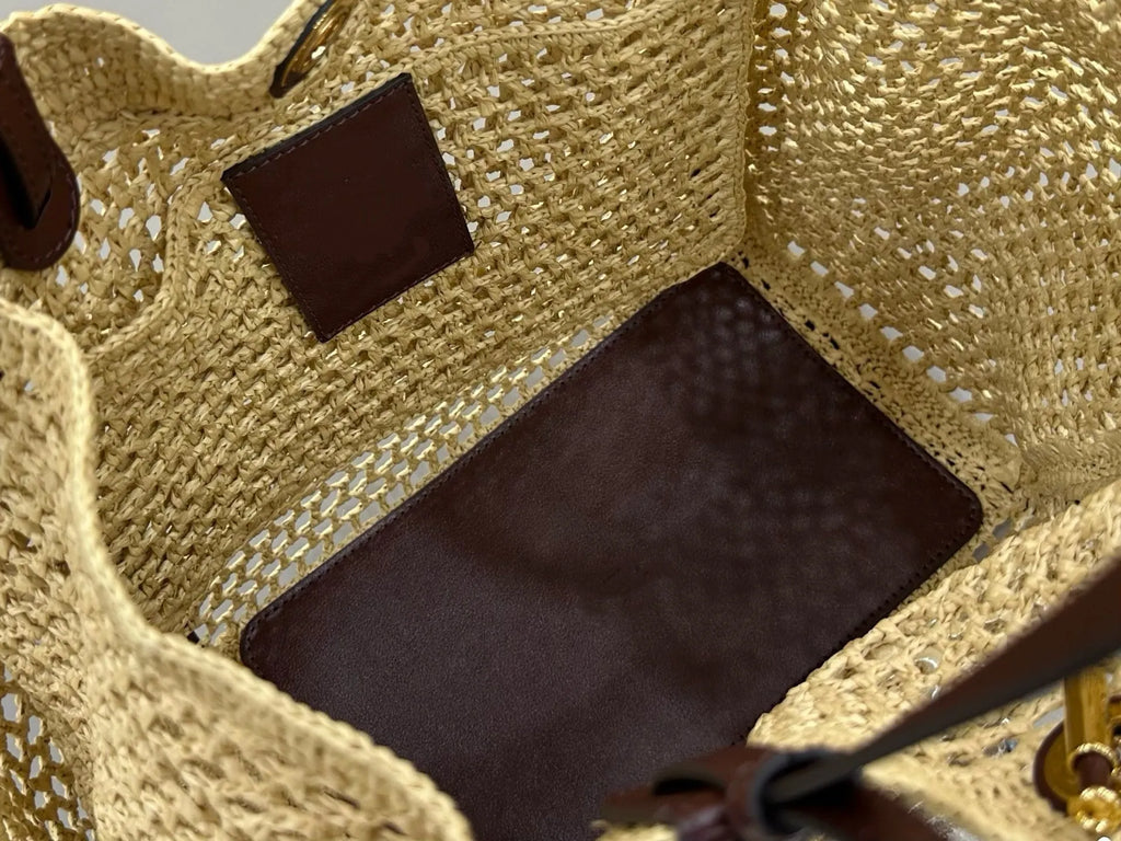 Summer 2026 Large Tote Straw Woven Handbag with Leather Accessories Single Shoulder Hollow Weaving Vacation Style Bag