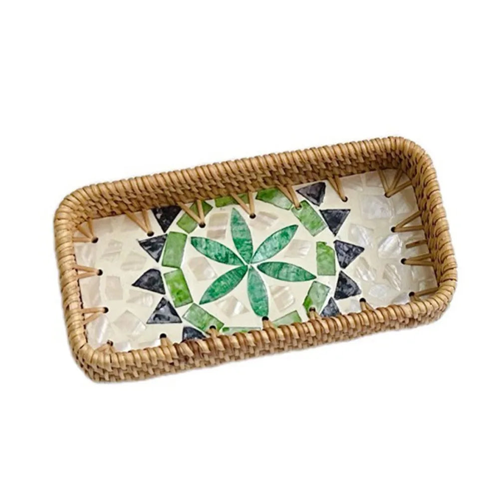 Hand Woven Splicing Shell Rattan Basket Rattan Weaving Colorful Weaving Fruit Basket Household Decorative Rattan Shell Tray