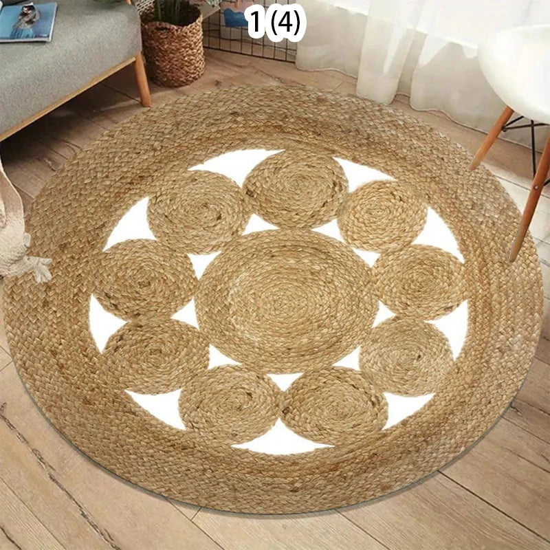 Wooden Patterned Circular Carpet, Soft and Unique Bohemian Carpet Anti Slip Indoor Carpet, Living Room Sofa Bedroom Carpets