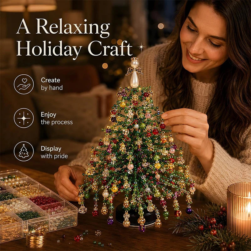 DIY Beaded Christmas Tree Kit Handmade Creative 3D Crystal Bead Christmas Tree Making Kit Holiday Tabletop Christmas Tree Decor