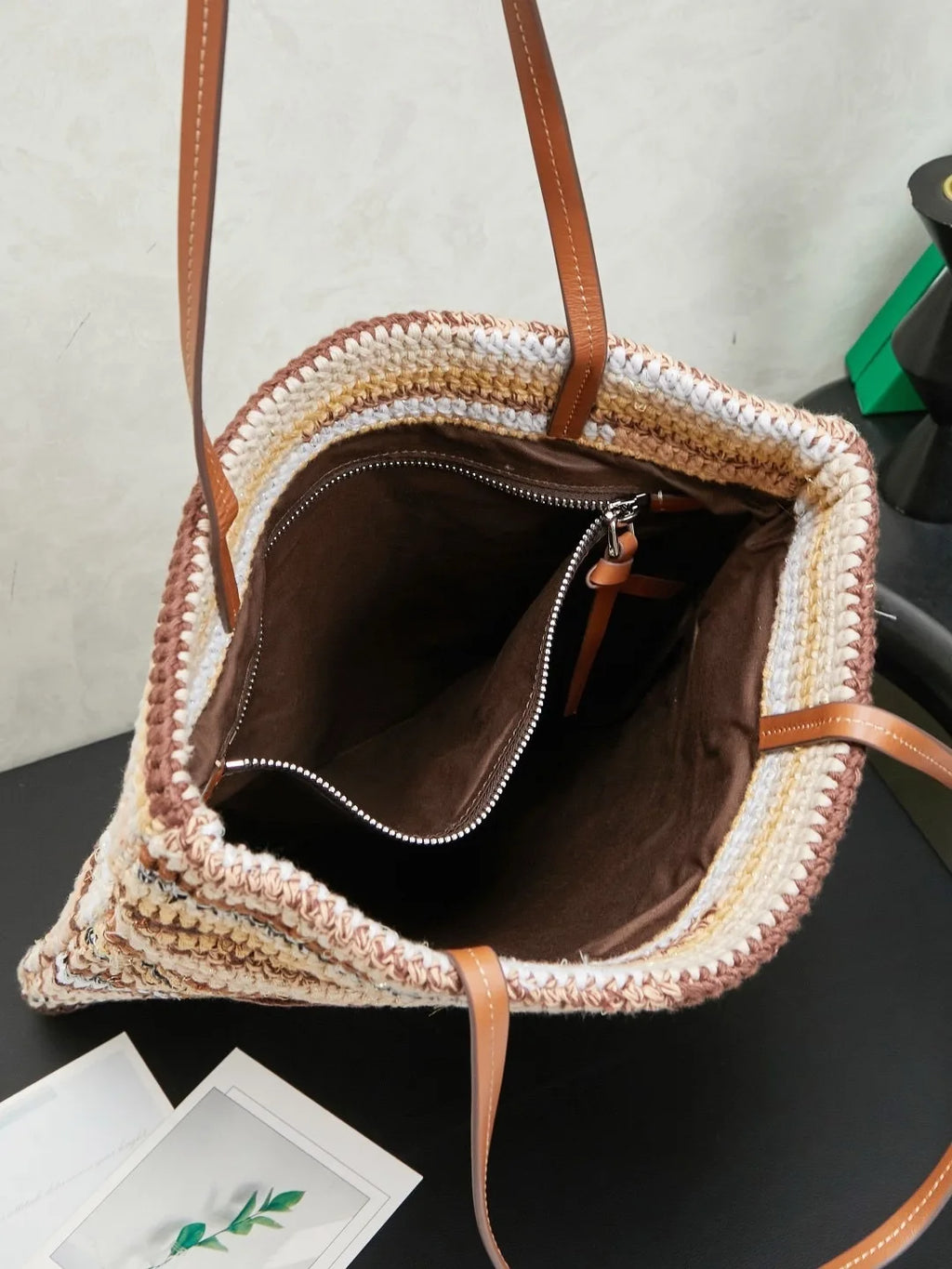 2026 Summer New Colorful Striped Yarn Handwoven Bag, Large Capacity Crochet Tote Shoulder Bag for Women Travel Beach Casual Shop