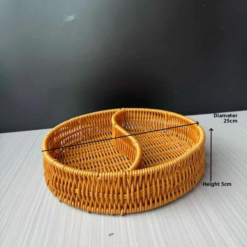 Divided Imitation Rattan Snack Basket Handwoven Serving Tray Boho Rustic Organizer For Home Party Hotel Kitchen Table Decor