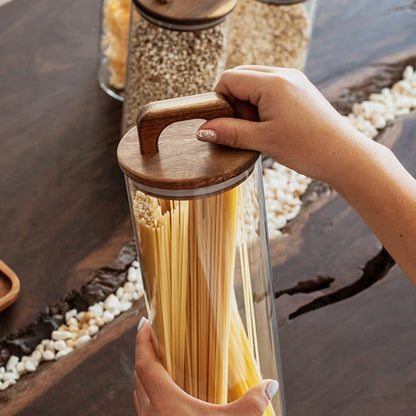 Clear Glass Food Storage Jar with Bamboo Lid – Airtight Canister for Tea, Coffee, Sugar & Spices