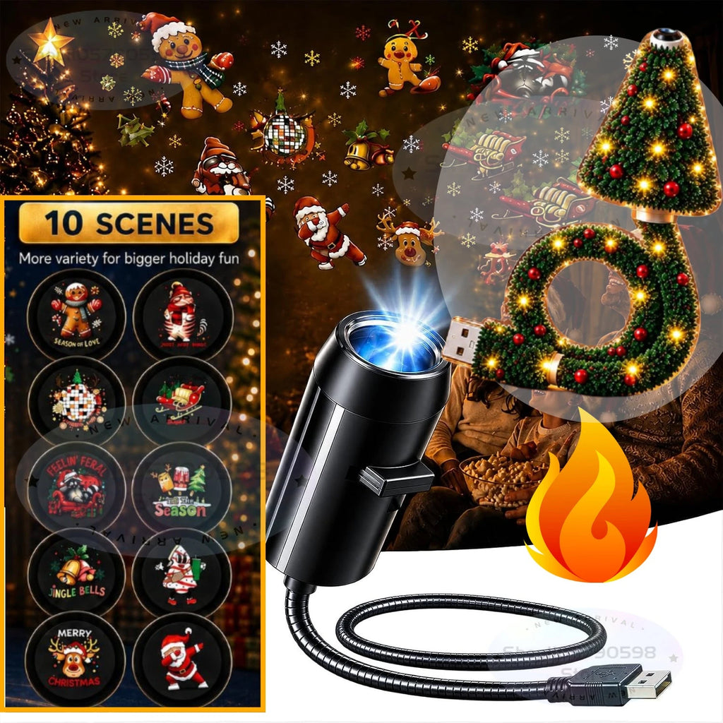 Plug and Play Hd Christmas Projector with 6/10 Festive Scenes,Hd Christmas Scene Projector, 5d Holographic Night Light Projector